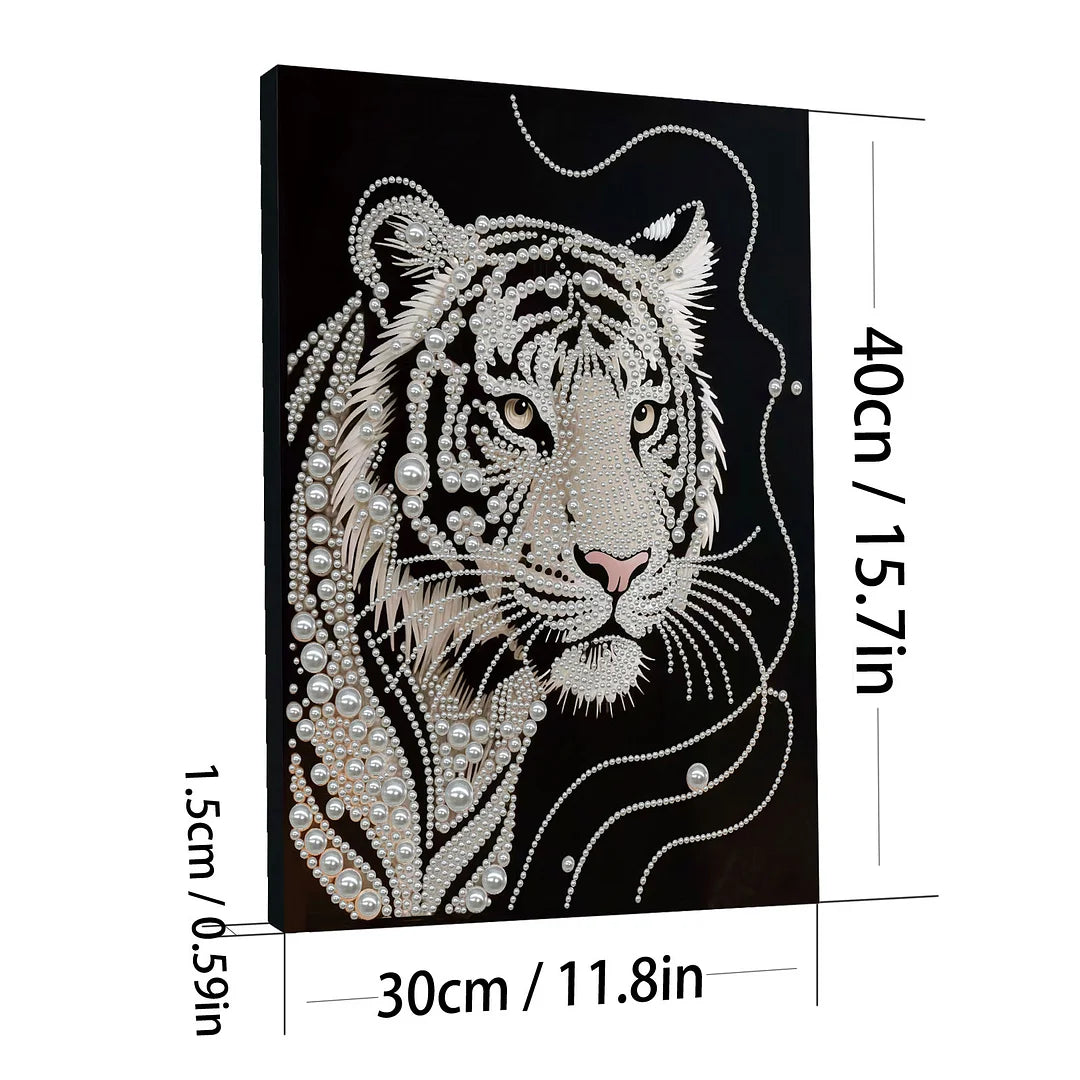 DIY Pearl Painting With Frame - Handmade Self-Adhesive Pearls - Tiger (30*40cm)