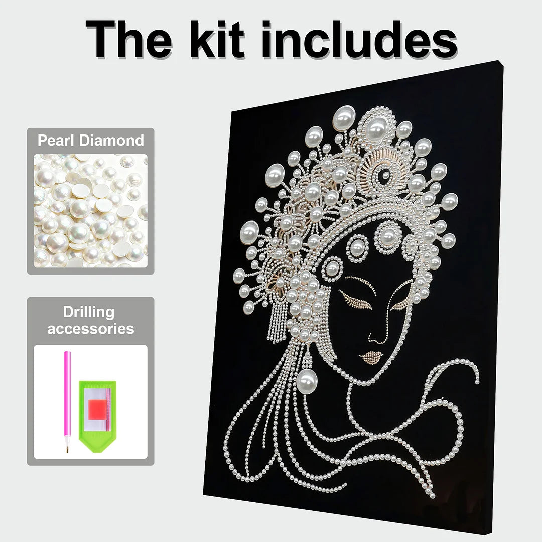 DIY Pearl Painting With Frame - Handmade Self-Adhesive Pearls - Woman (30*40cm) A