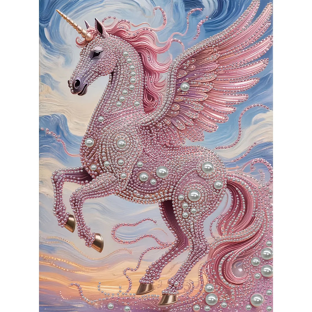 DIY Pearl Painting With Frame - Handmade Self-Adhesive Pearls - Pink Unicorn (30*40cm)