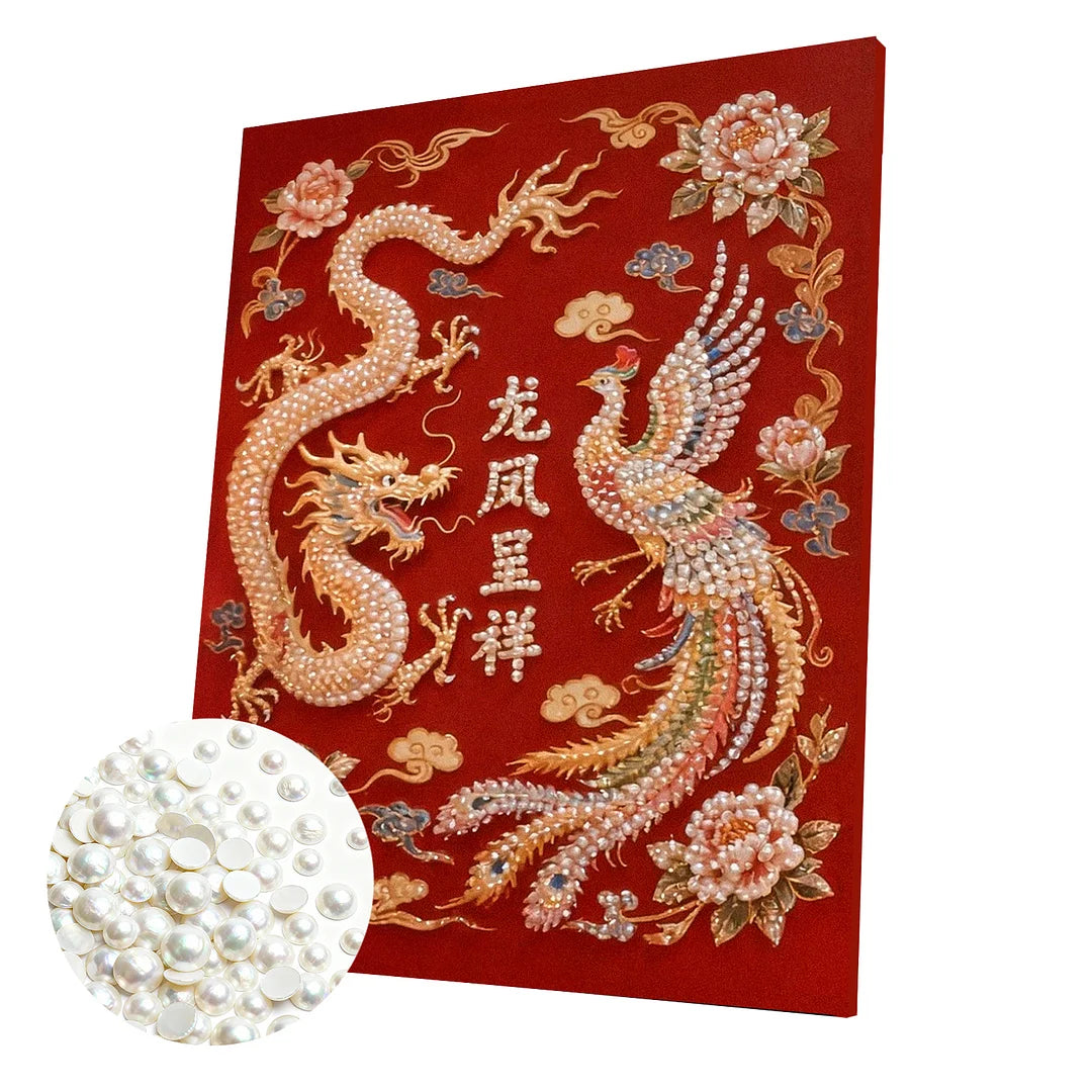 DIY Pearl Painting With Frame - Handmade Self-Adhesive Pearls - Loong and Phoenix (40*50cm)