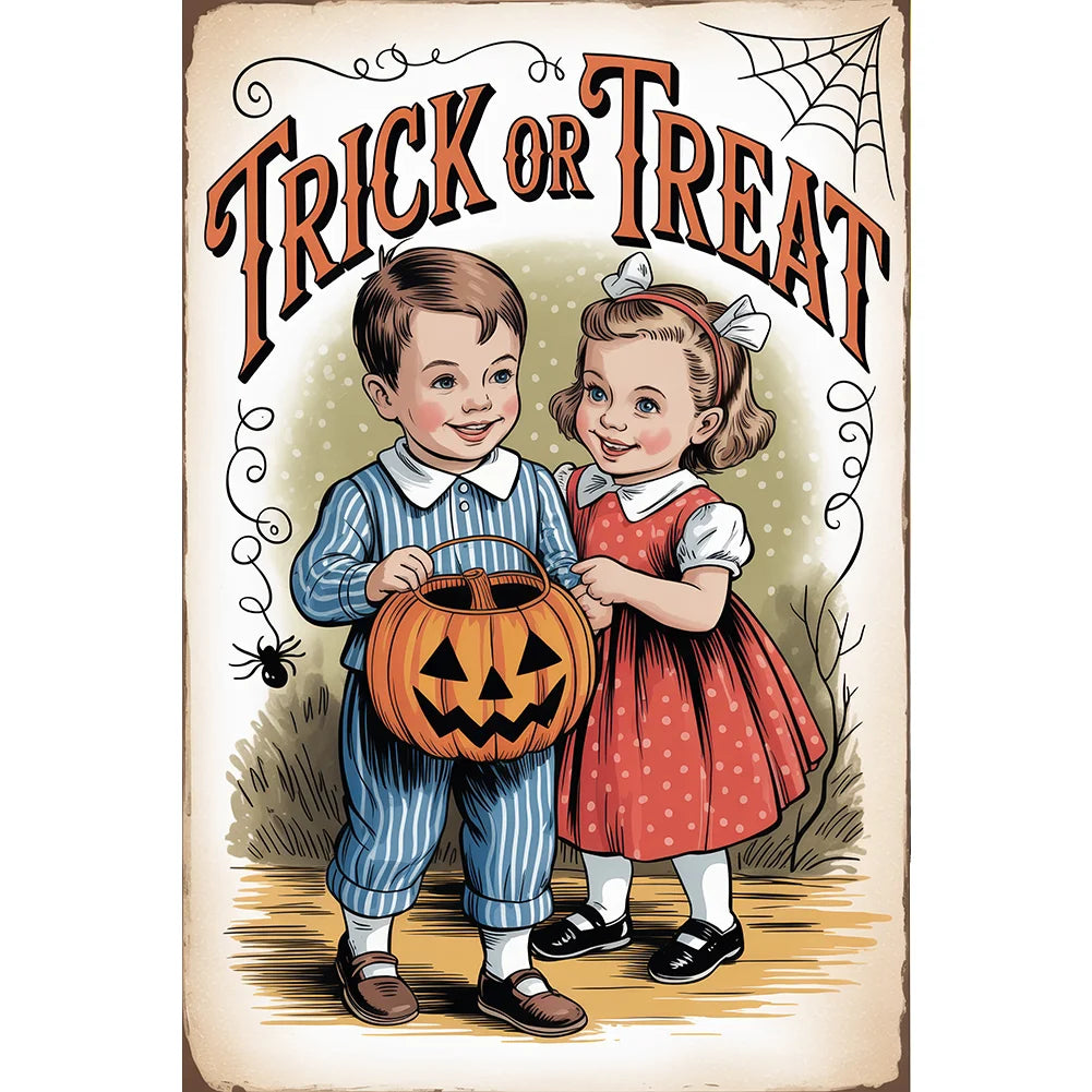 Diamond Painting - Full Round / Square - Halloween Boy and Girl Trick Or Treat (30*45cm)