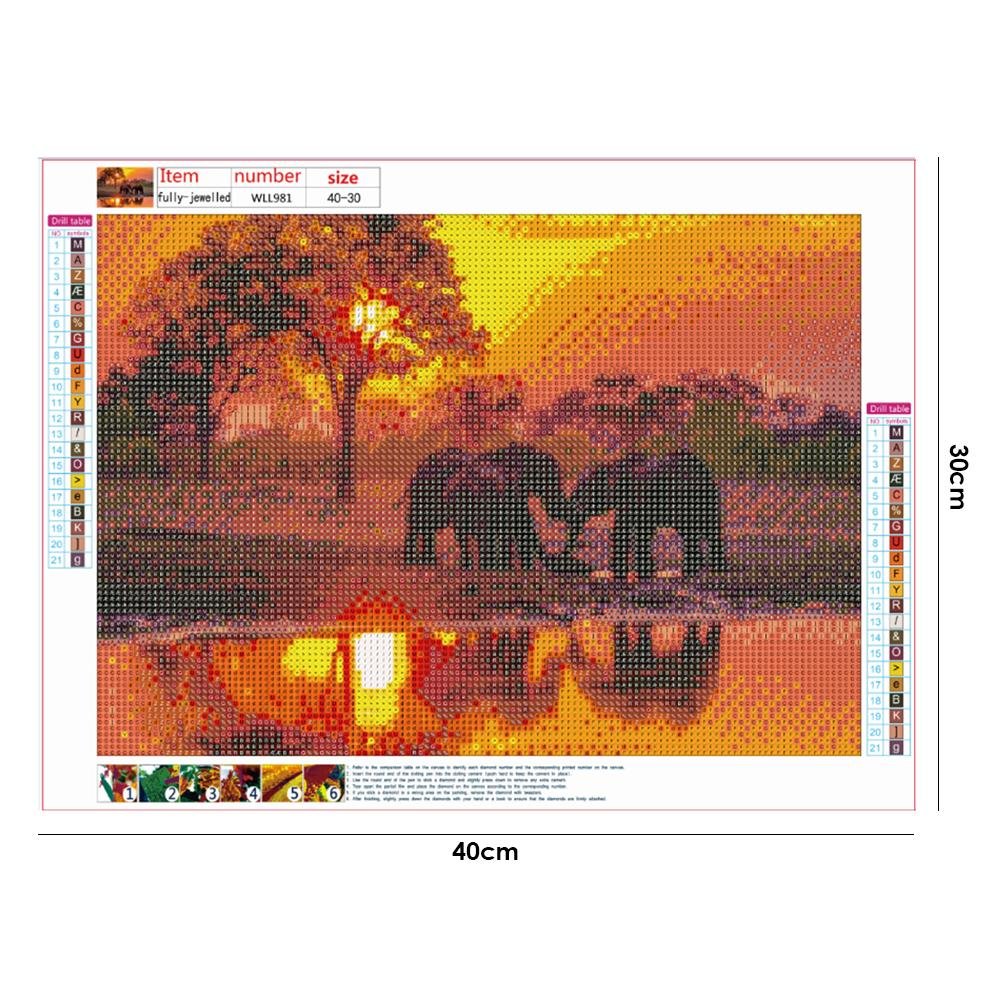 Diamond Painting - Full Round - Sunset Elephant