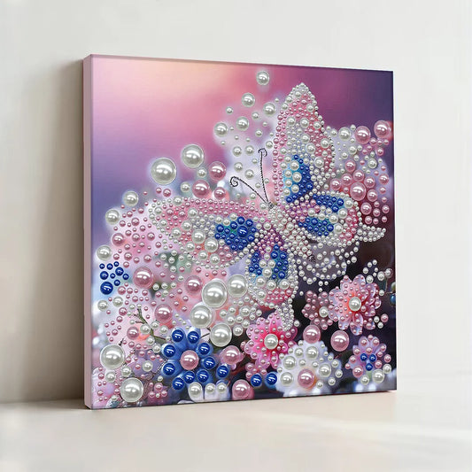 DIY Pearl Painting With Frame - Handmade Self-Adhesive Pearls - Butterfly (30*30cm) G