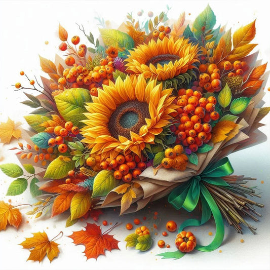 Diamond Painting - Full Round / Square - Autumn Sunflower Bouquet