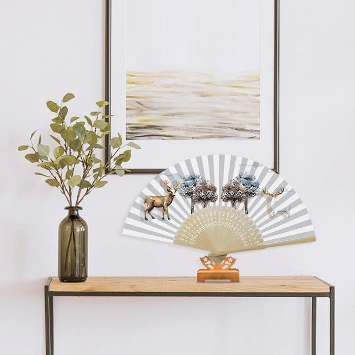 DIY Oil Paint By Number Folding Fan Elk Forest