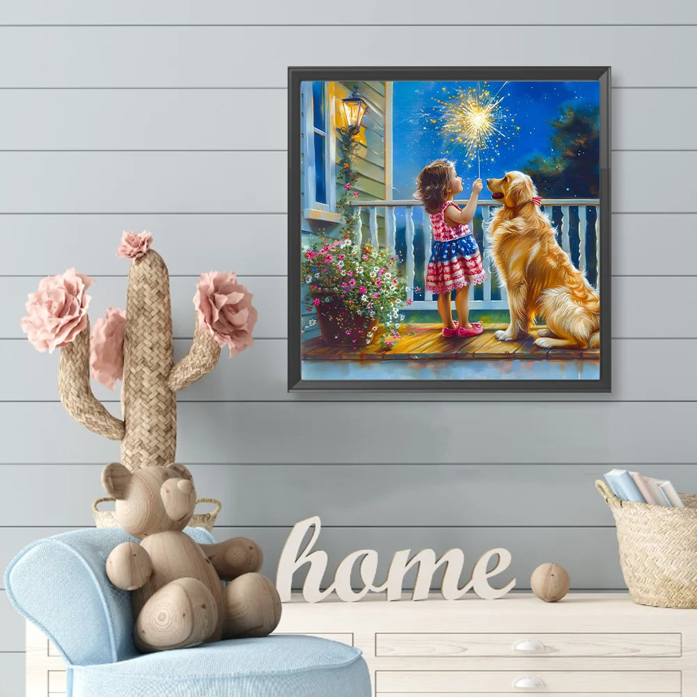 Diamond Painting - Full Round / Square - Dog and Girl H