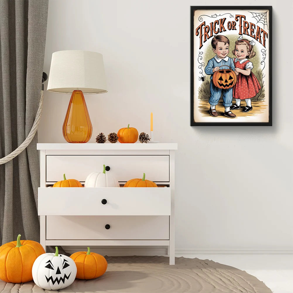 Diamond Painting - Full Round / Square - Halloween Boy and Girl Trick Or Treat (30*45cm)