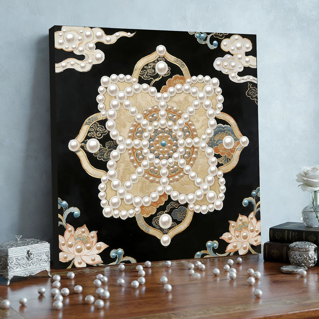 DIY Pearl Painting With Frame - Handmade Self-Adhesive Pearls - Mandala (30*30cm) E
