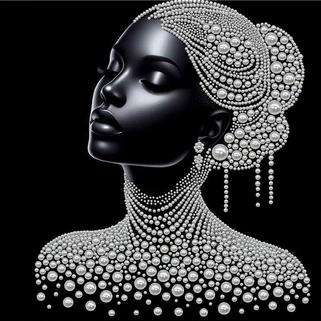 DIY Pearl Painting With Frame - Handmade Self-Adhesive Pearls - Lady (30*30cm) D
