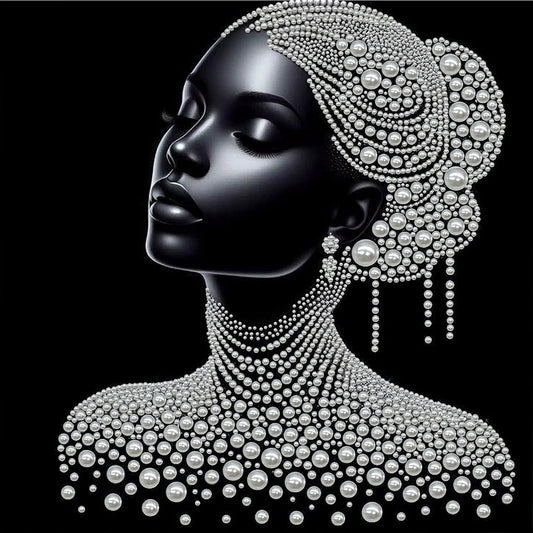 DIY Pearl Painting With Frame - Handmade Self-Adhesive Pearls - Lady (30*30cm) D