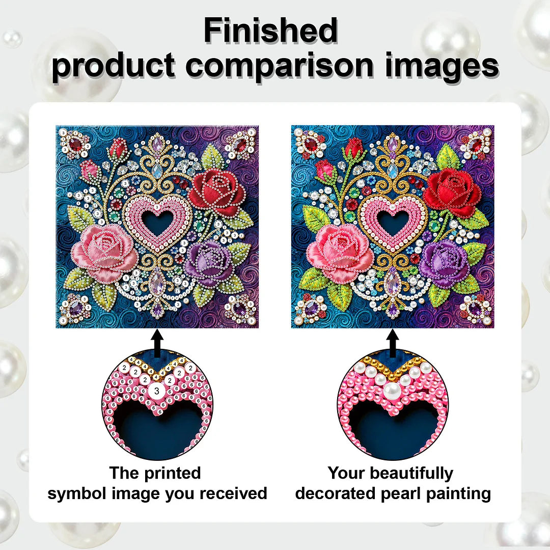 DIY Pearl Painting With Frame - Handmade Self-Adhesive Pearls - Flower (25*25cm) E