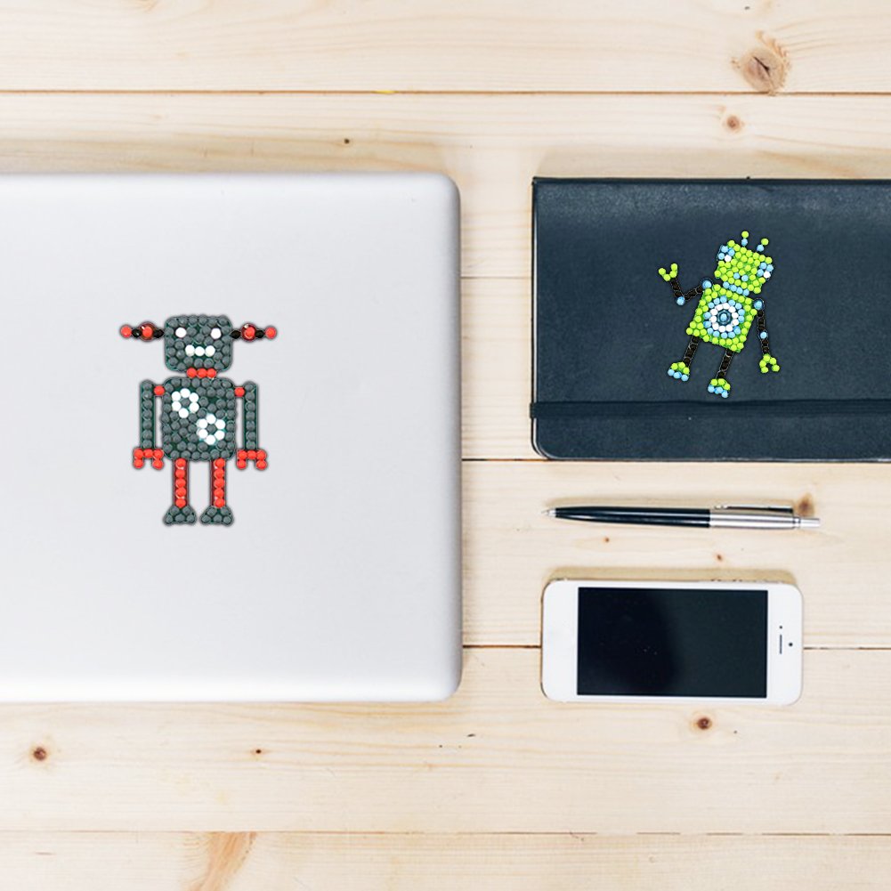 9pcs DIY Kit Color Cute Robots Self-adhesive Rhinestone Stickers Book Decor