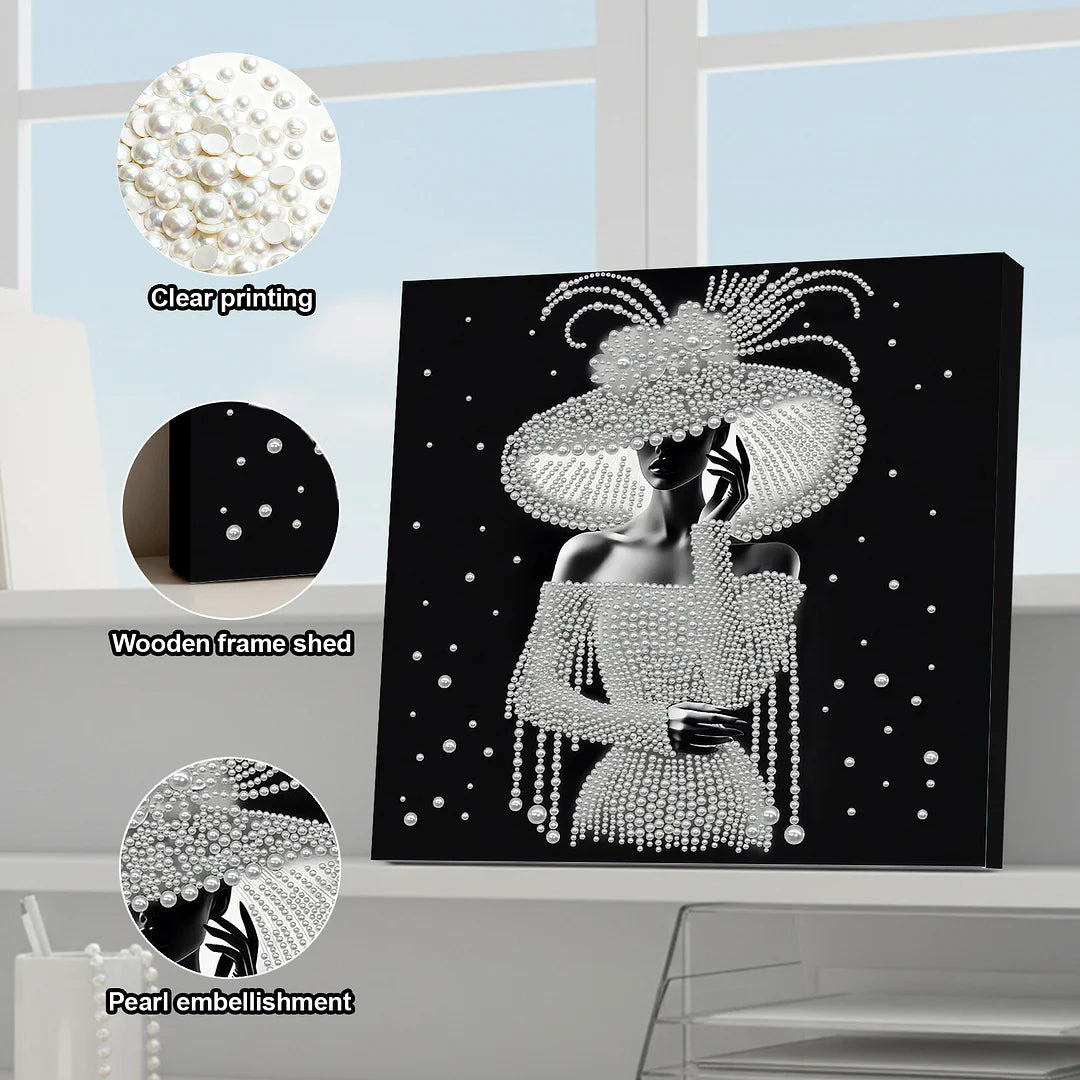 DIY Pearl Painting With Frame - Handmade Self-Adhesive Pearls - Lady (30*30cm) F
