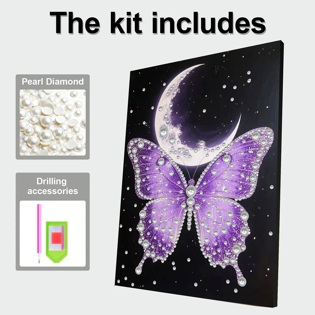 DIY Pearl Painting With Frame - Handmade Self-Adhesive Pearls - Butterfly (30*40cm) C