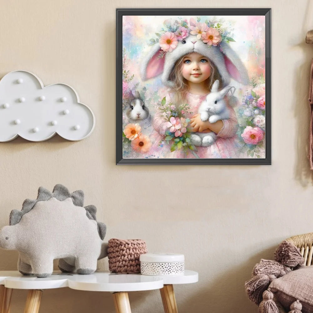 Diamond Painting - Full Round / Square - Rabbit and Girl