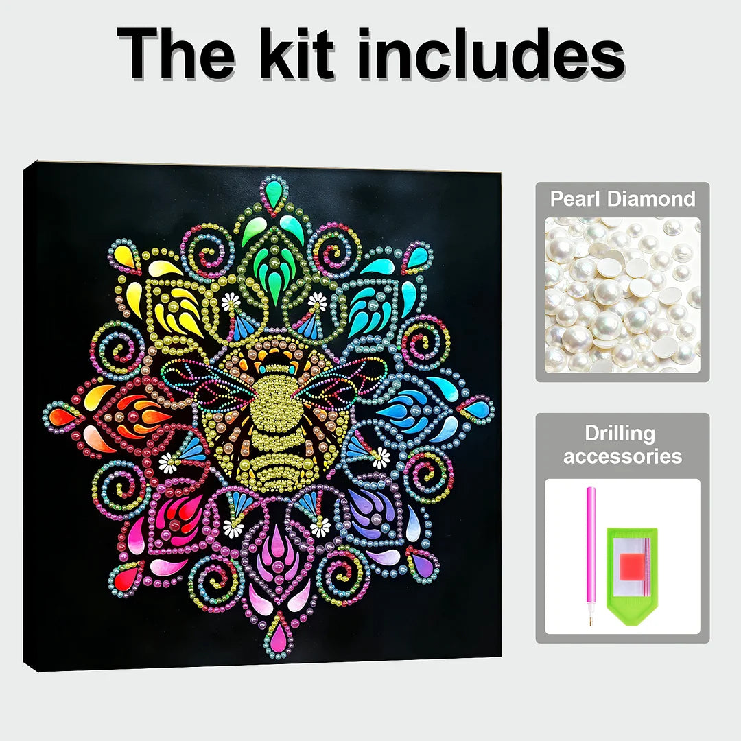 DIY Pearl Painting With Frame - Handmade Self-Adhesive Pearls - Lion Spirit Mandala (25*25cm)