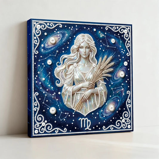 DIY Pearl Painting With Frame - Handmade Self-Adhesive Pearls - Virgo (25*25cm)
