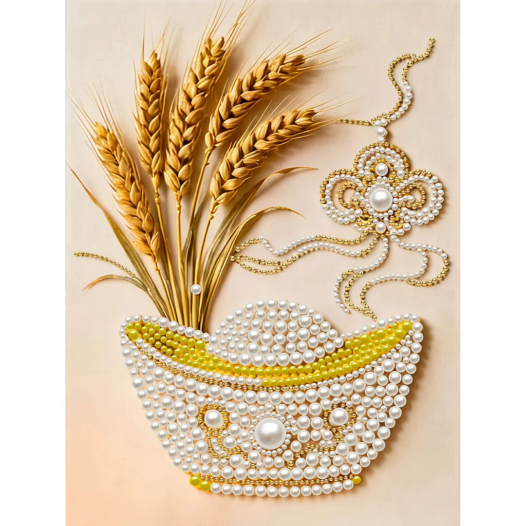 DIY Pearl Painting With Frame - Handmade Self-Adhesive Pearls - Wheat Ingot (30*40cm) A