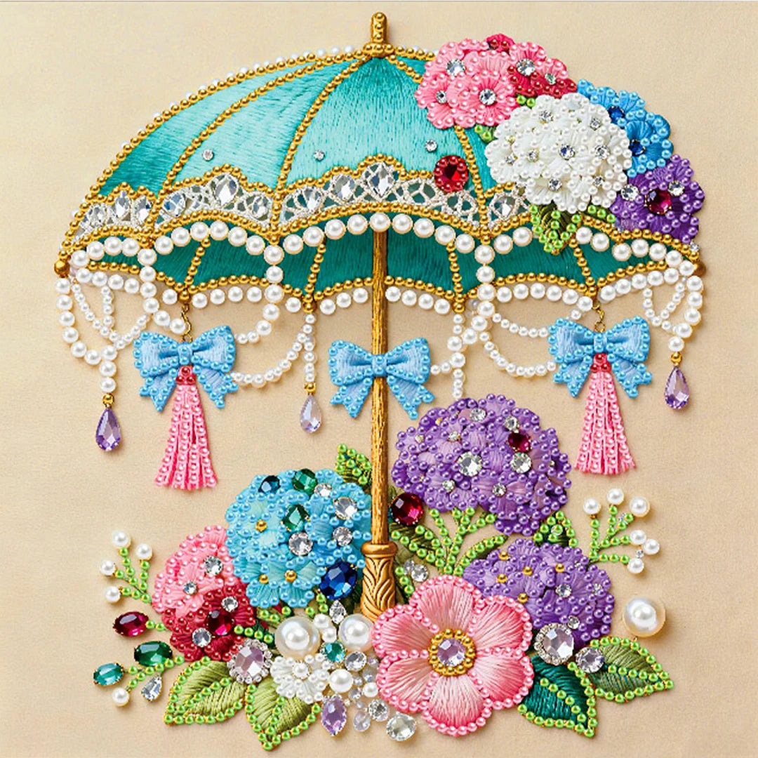 DIY Pearl Painting With Frame - Handmade Self-Adhesive Pearls - Flower Umbrella (25*25cm)
