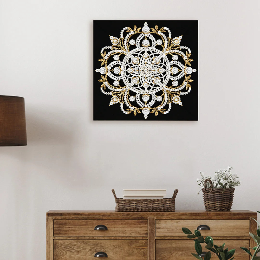 DIY Pearl Painting With Frame - Handmade Self-Adhesive Pearls - Mandala (25*25cm) F