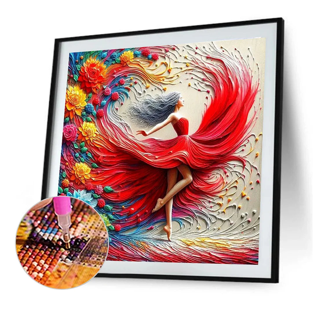 Diamond Painting - Full Round / Square - Girl In Red Dress