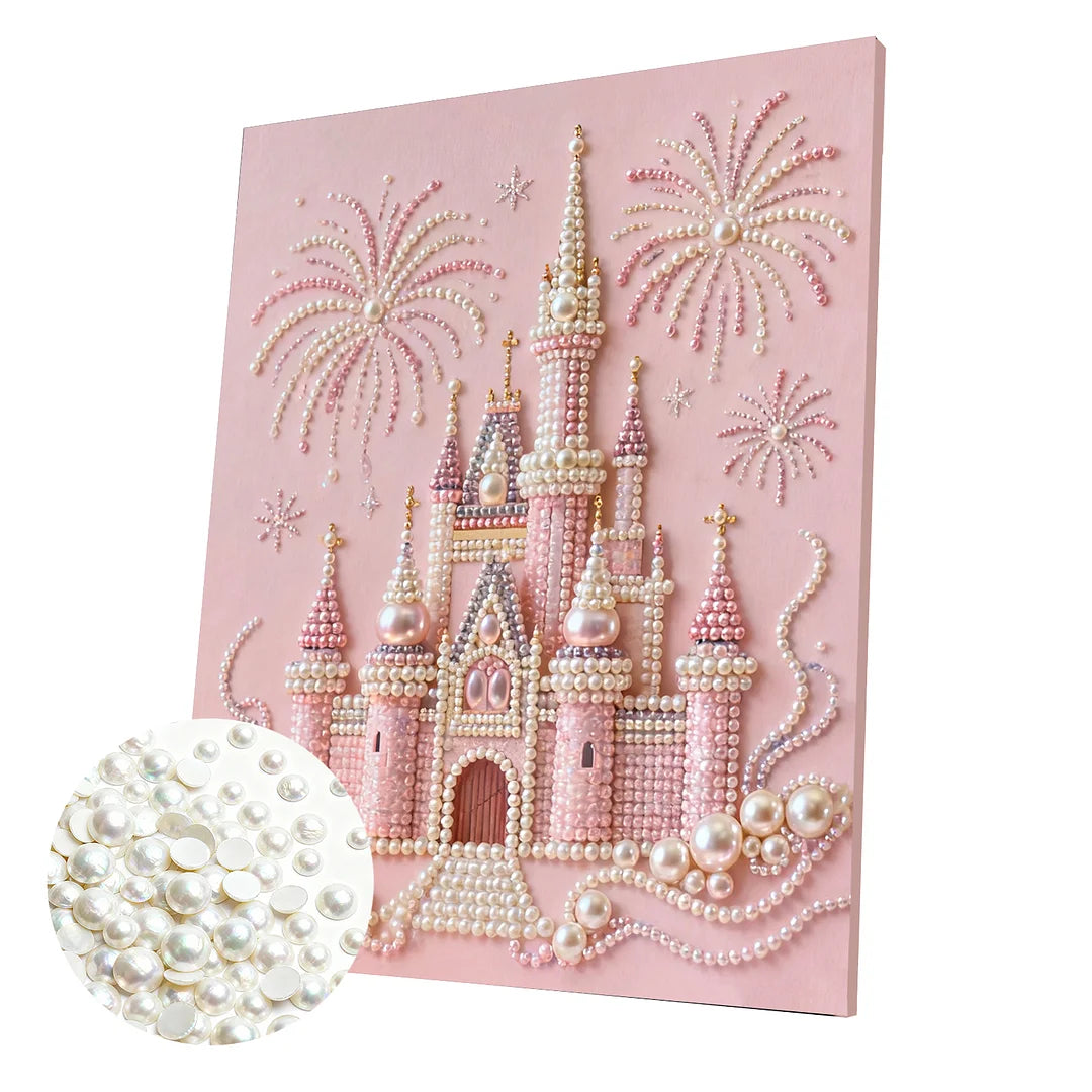 DIY Pearl Painting With Frame - Handmade Self-Adhesive Pearls - Castle (40*50cm) A