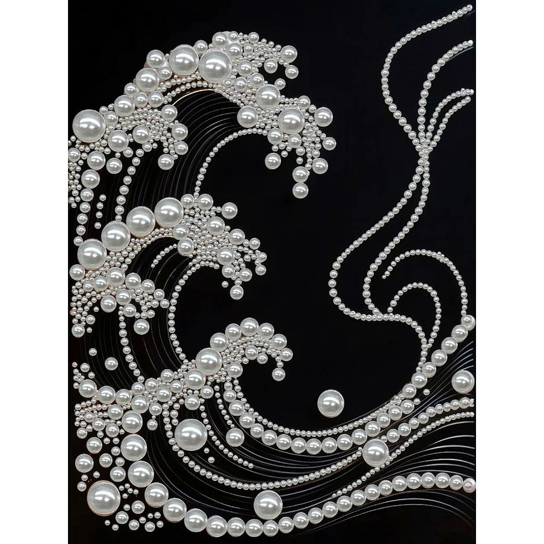 DIY Pearl Painting With Frame - Handmade Self-Adhesive Pearls - Waves (30*40cm) E
