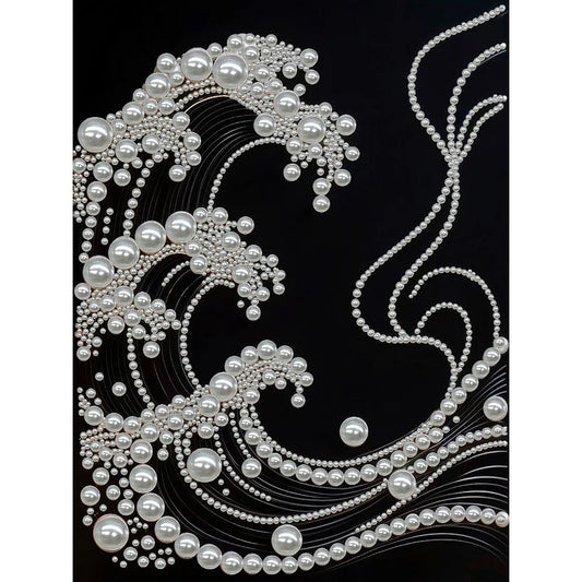 DIY Pearl Painting With Frame - Handmade Self-Adhesive Pearls - Waves (30*40cm) E