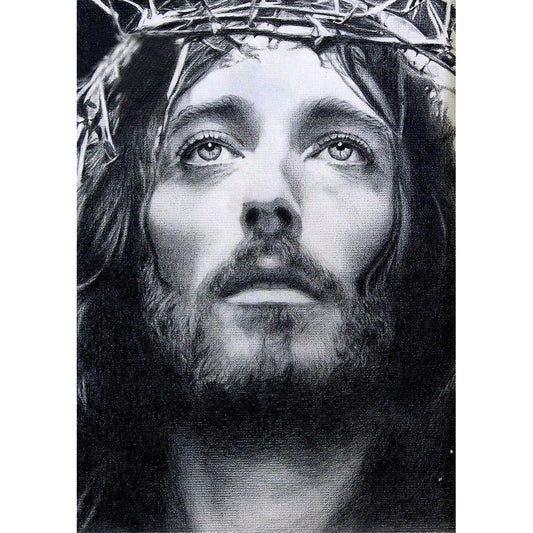 5D Diy Diamond Painting Kit Full Round Beads Jesus Black And White