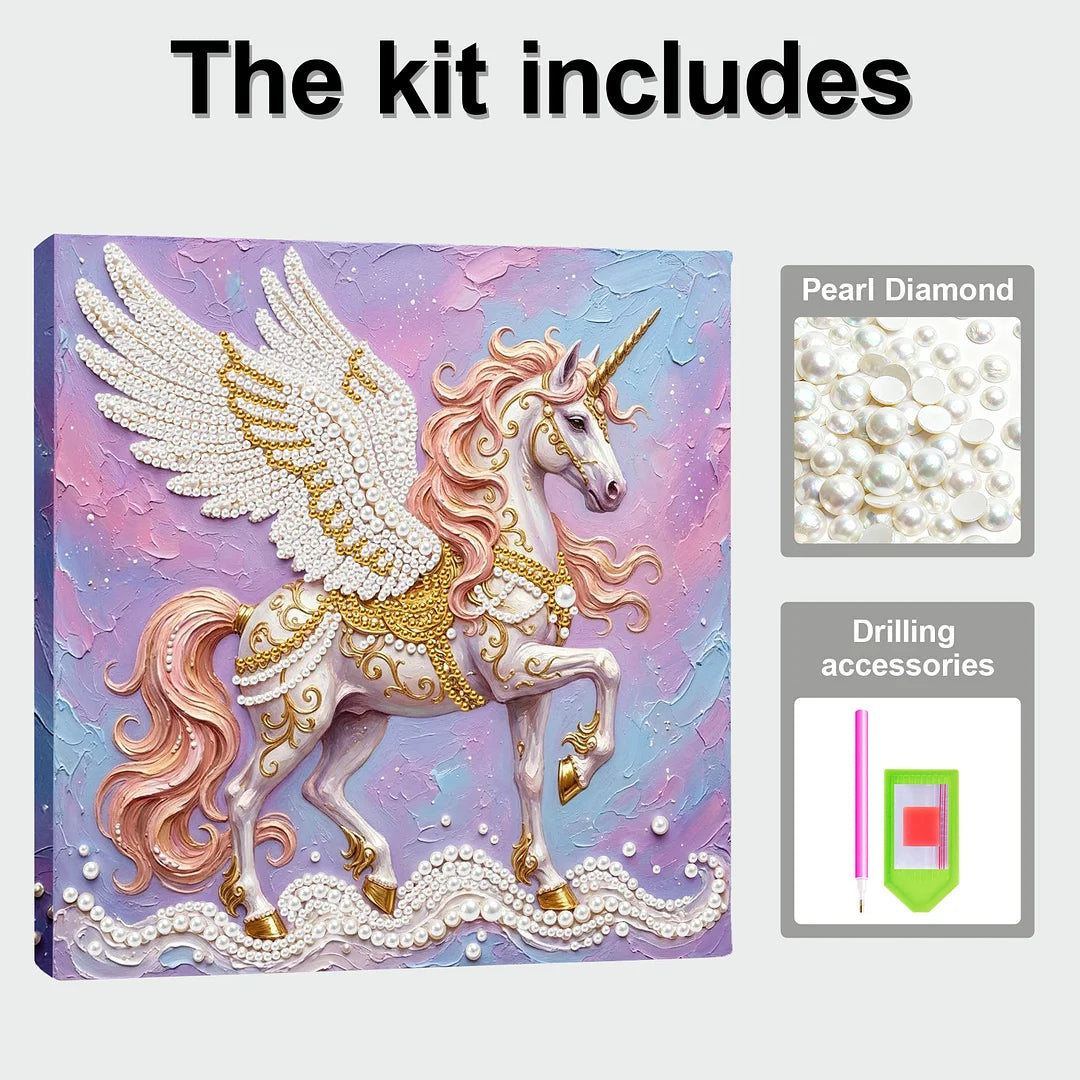 DIY Pearl Painting With Frame - Handmade Self-Adhesive Pearls - Unicorn (25*25cm) B