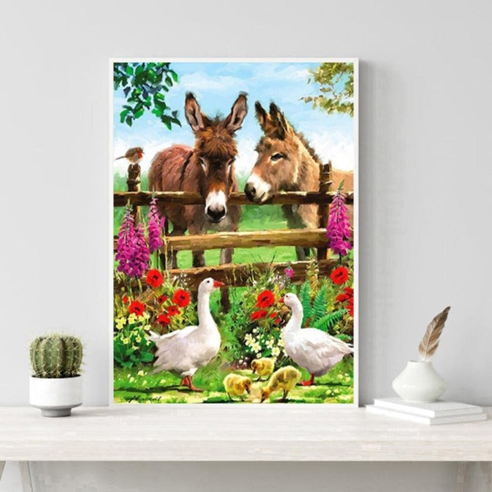Painting By Numbers Kit DIY Donkeys Hand Painted Canvas Oil Art Picture
