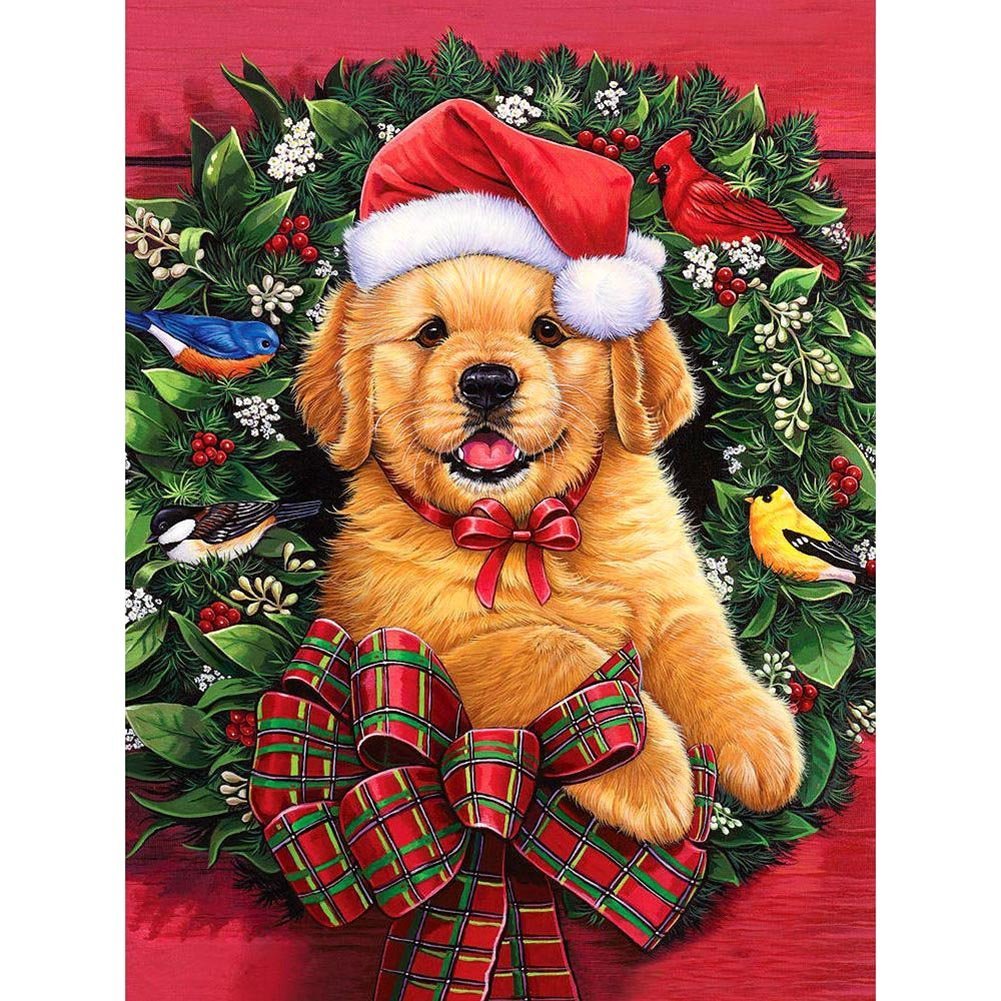 5D Diy Diamond Painting Kit Full Round Beads Christmas Dog