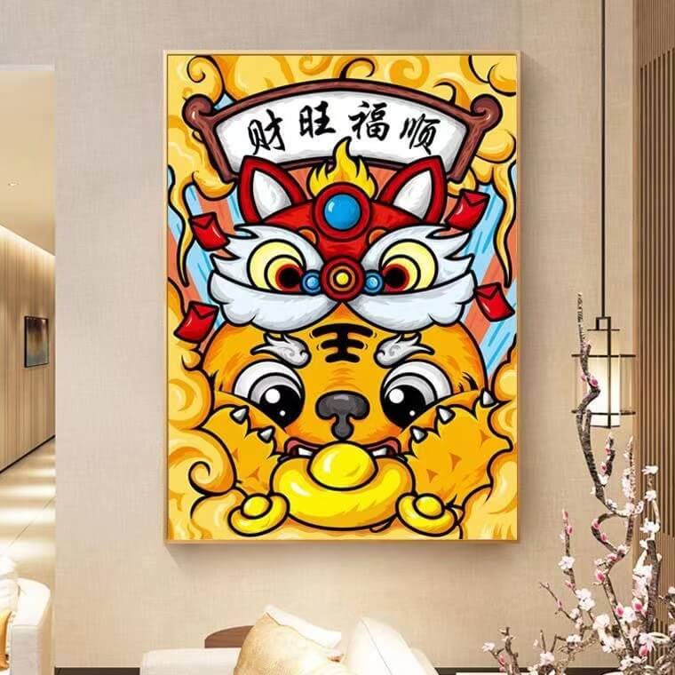 5d diy diamond painting cartoon tiger lucky quote