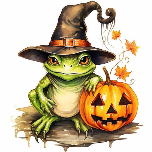 5D Halloween Diamond Painting Kit - Full Round / Square - Frog & Pumpkin D