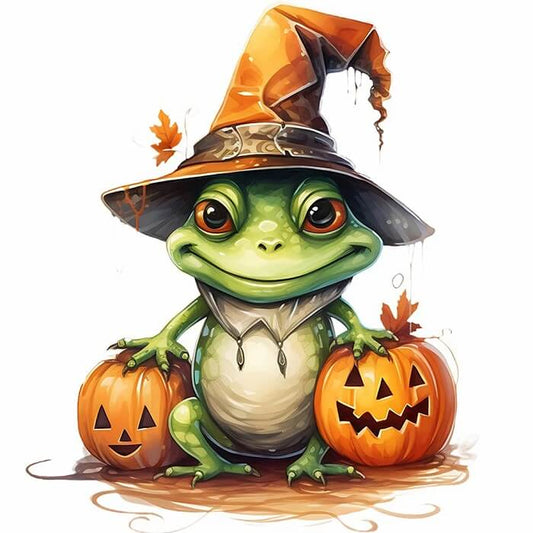 5D Halloween Diamond Painting Kit - Full Round / Square - Frog & Pumpkin A