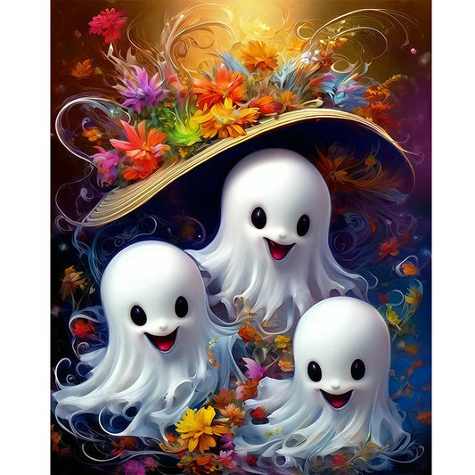Diamond Painting - Full Round / Square - Three Halloween Ghosts