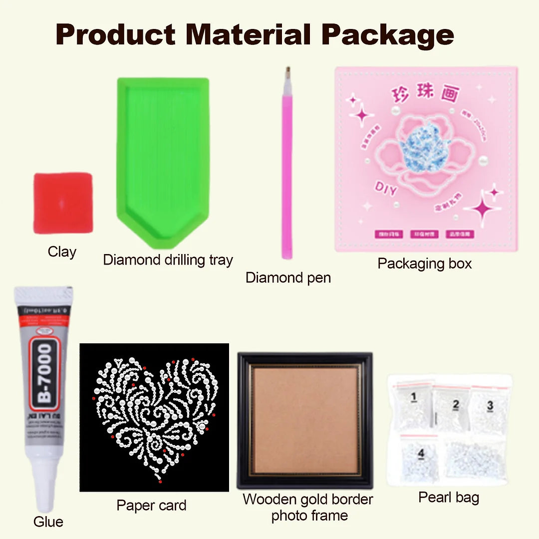 DIY Pearl Painting With Frame - Handmade Self-Adhesive Pearls - Heart (27*27cm) B