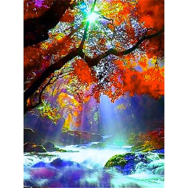 Diamond Mosaic Embroidery Kit Colorful Mountain Waterfall