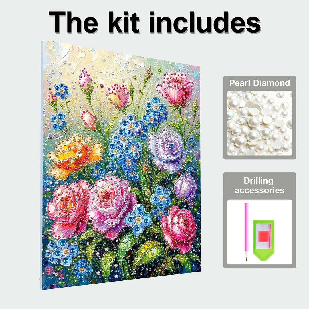 DIY Pearl Painting With Frame - Handmade Self-Adhesive Pearls - Garden (40*50cm)