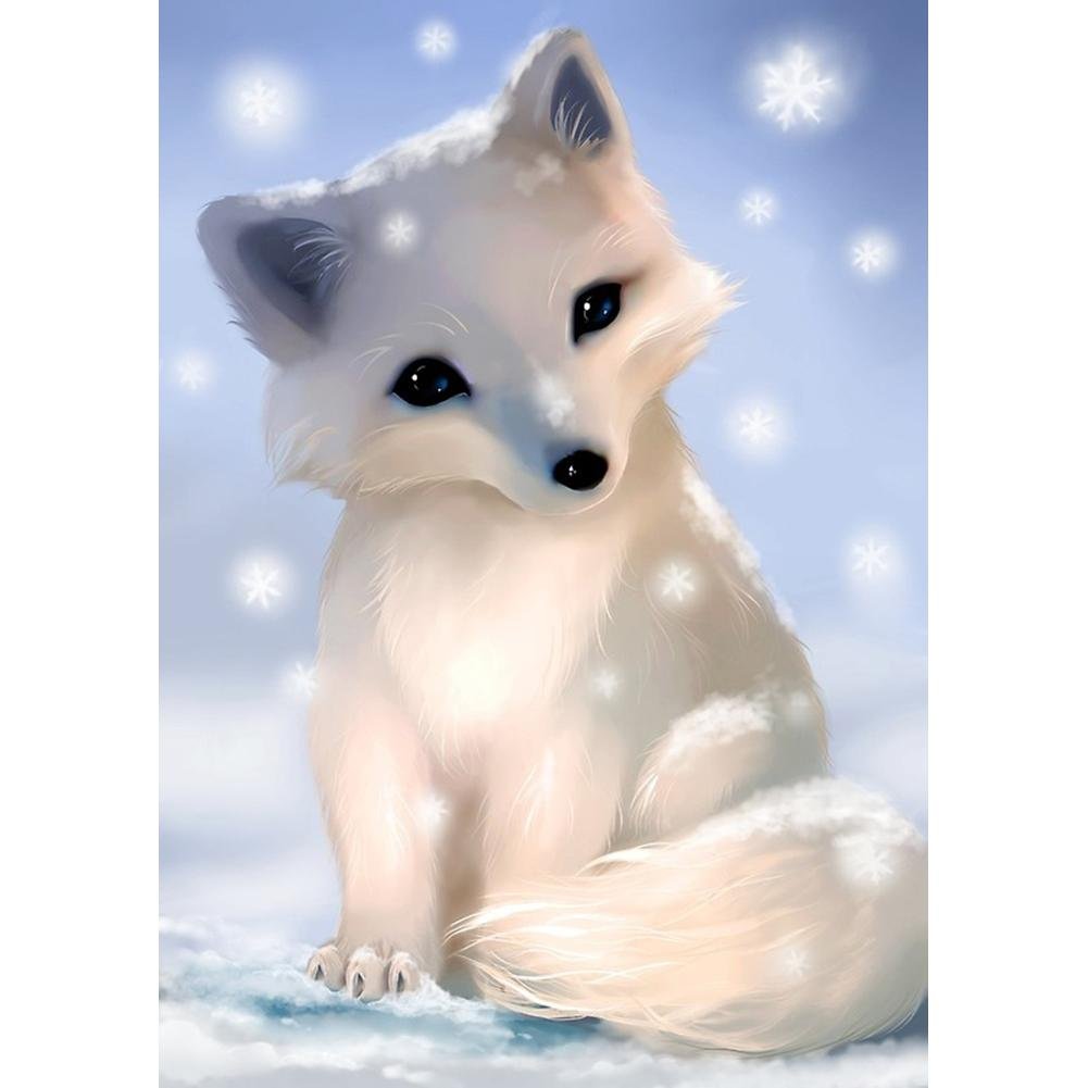 5D Diy Diamond Painting Kit Full Round Beads White Fox