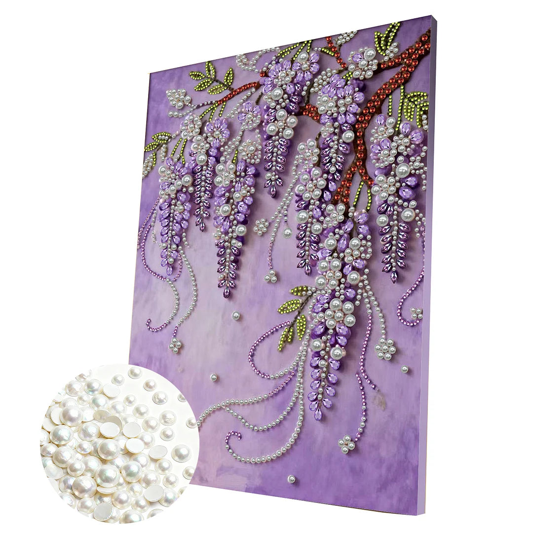 DIY Pearl Painting With Frame - Handmade Self-Adhesive Pearls - Violet (30*40cm)
