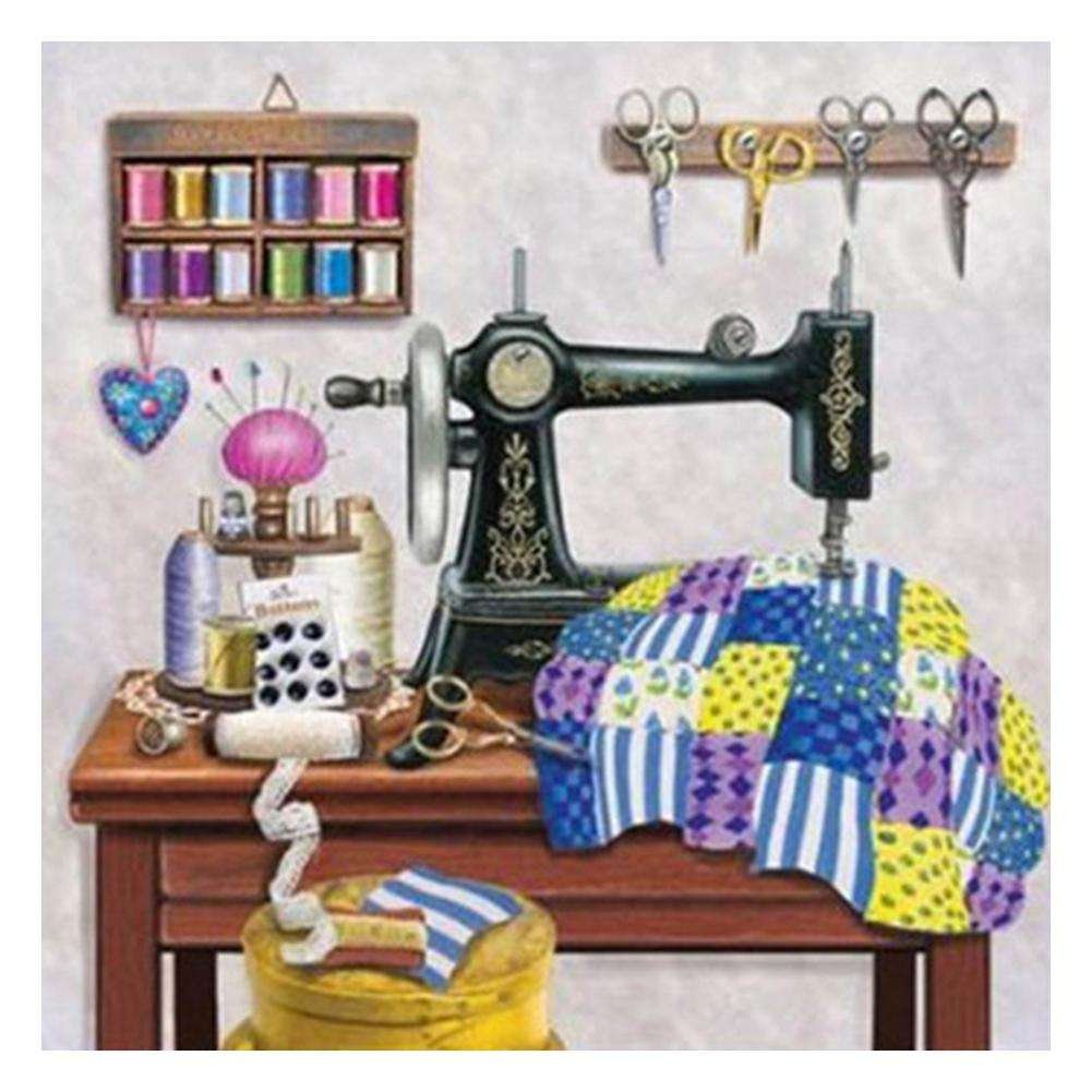 5D Diy Diamond Painting Kit Full Round Beads Sewing Machine