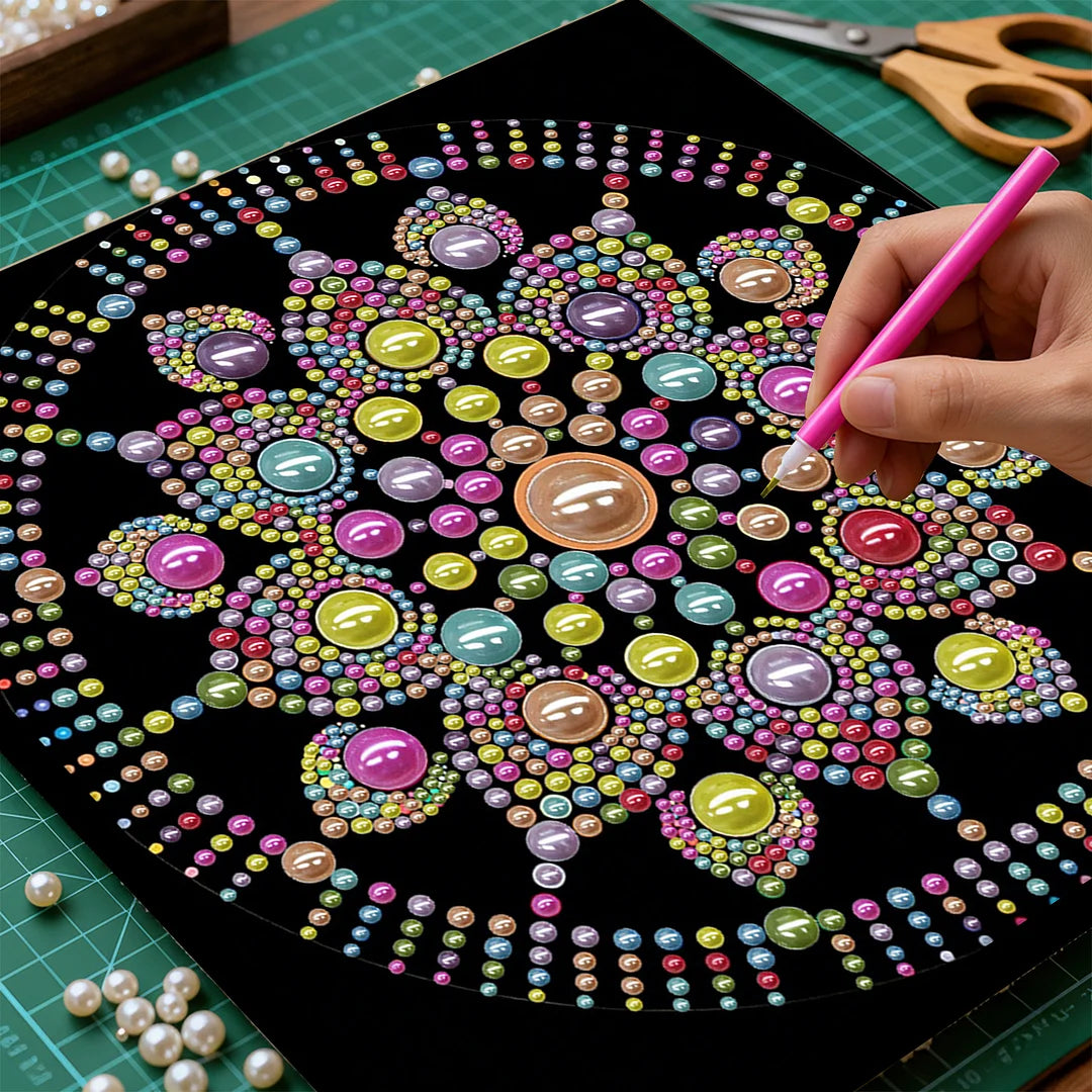 DIY Pearl Painting With Frame - Handmade Self-Adhesive Pearls - Color Bloom Mandala (25*25cm)
