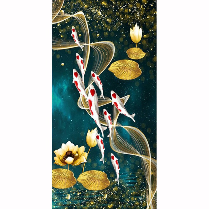 Fish and Lotus Big Size Full Round Square Diamond Painting Kits