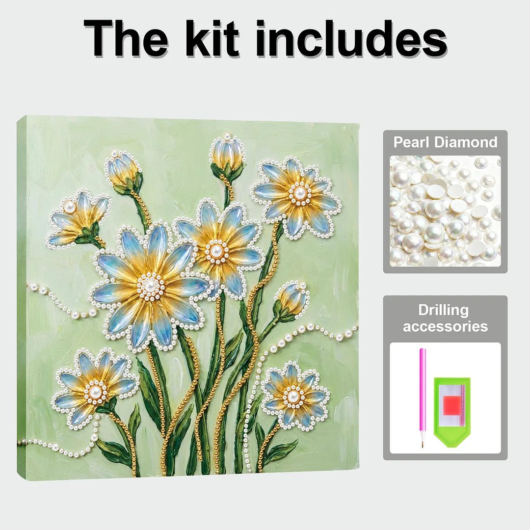 DIY Pearl Painting With Frame - Handmade Self-Adhesive Pearls - Flower (25*25cm) D