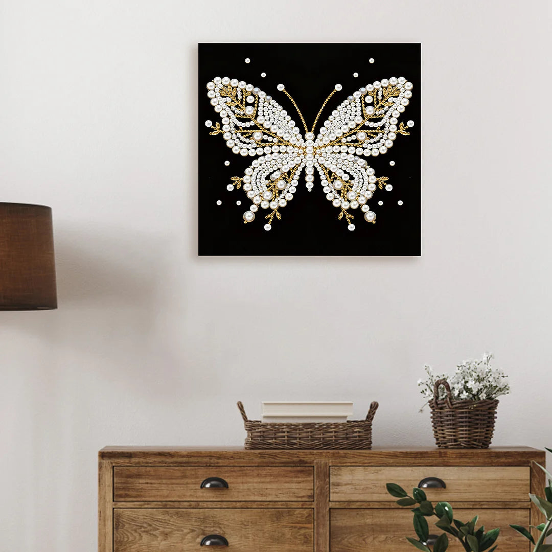DIY Pearl Painting With Frame - Handmade Self-Adhesive Pearls - Butterfly (25*25cm) D