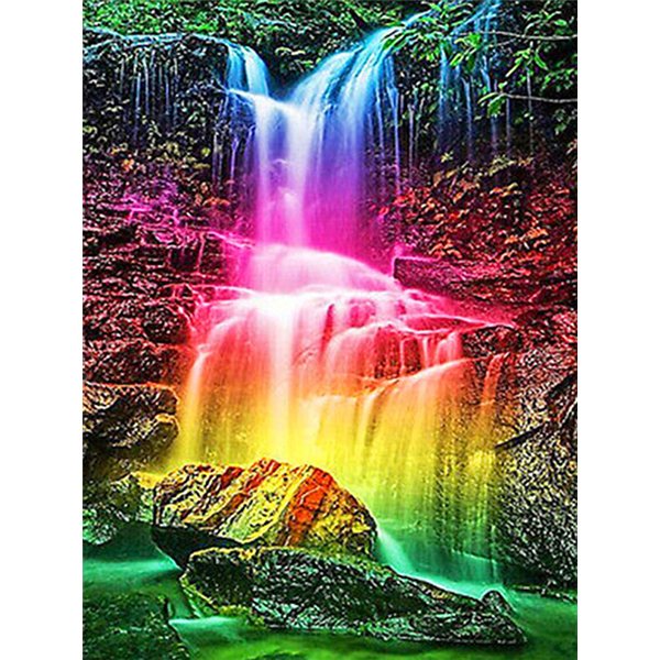 Diamond Mosaic Embroidery Kit Colorful Mountain Waterfall