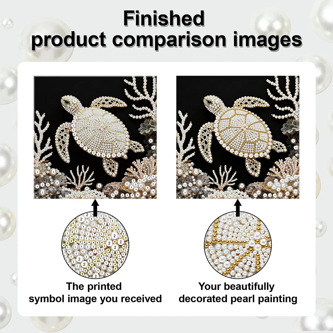 DIY Pearl Painting With Frame - Handmade Self-Adhesive Pearls - Turtle (25*25cm)