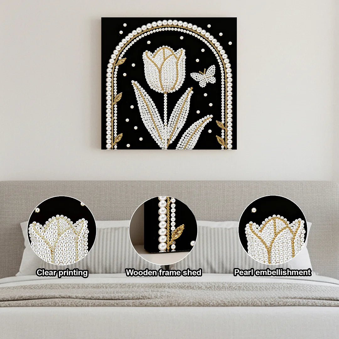 DIY Pearl Painting With Frame - Handmade Self-Adhesive Pearls - Tulip (25*25cm)