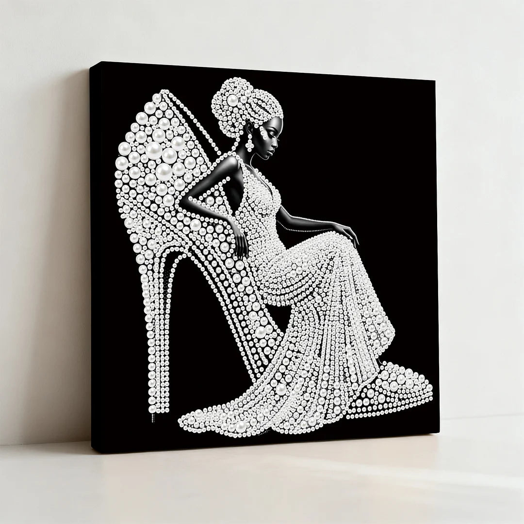 DIY Pearl Painting With Frame - Handmade Self-Adhesive Pearls - Girl in High Heels (25*25cm)